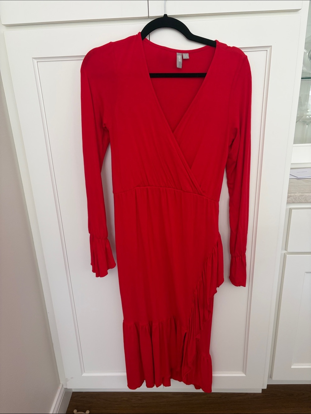 ASOS Red Wrap-Style Long Sleeve Midi Dress